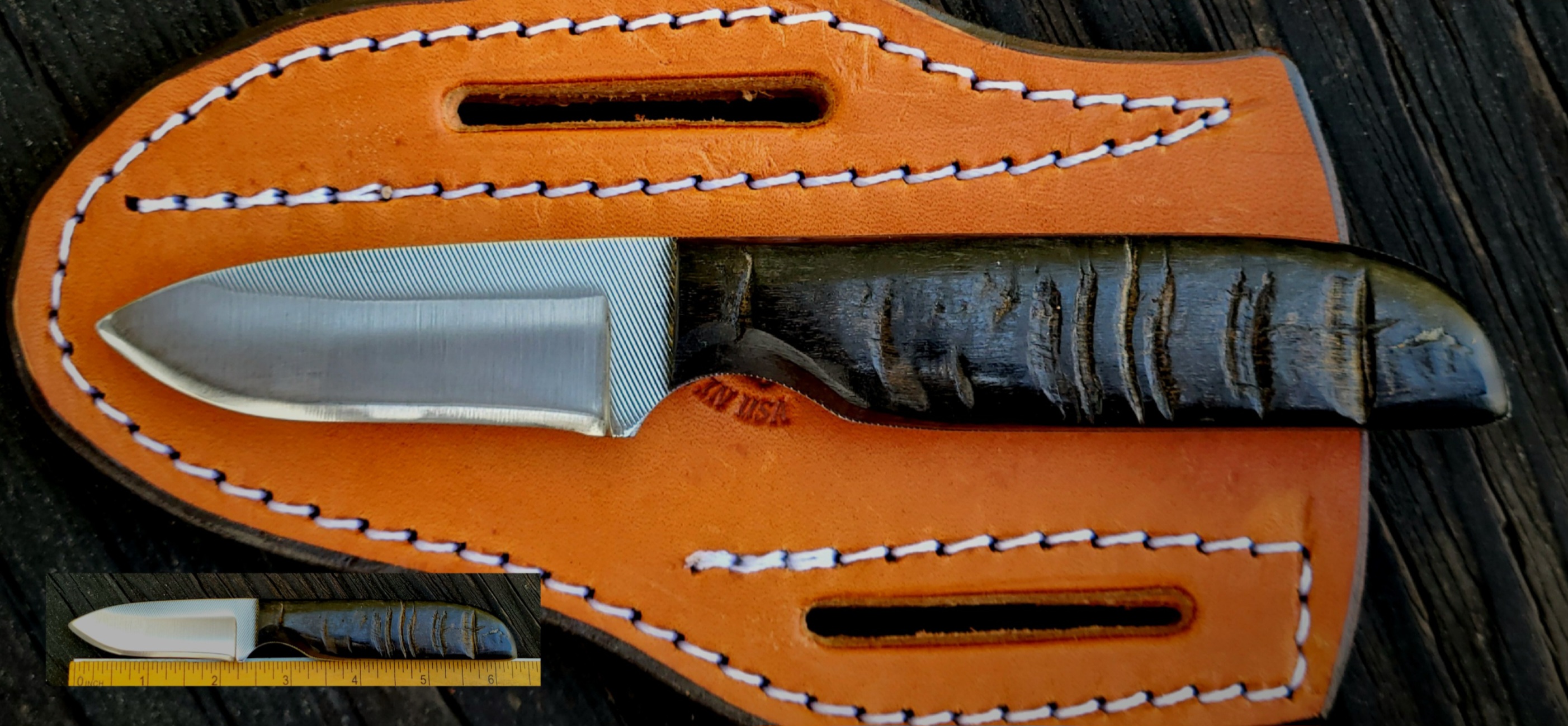 (PC) 10F WORK KNIFE-DARK SHEEP HORN-SATIN POLISH